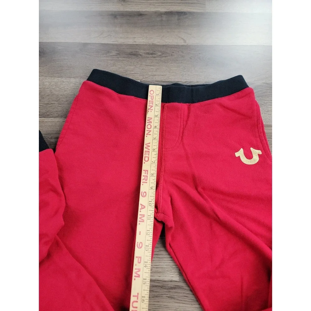 True Religion Jogger Sweatpants Large Red Classic Logo Drawstring Skinny Fit